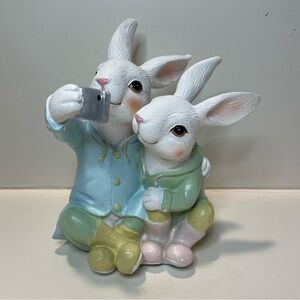 Regency Easter 7" Pastel Resin Sitting Selfie Bunnies Read!